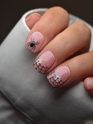 UV Gel Wraps Spider Glam – rosy Nailwraps mit Glanz und Spinnen Halloween Design